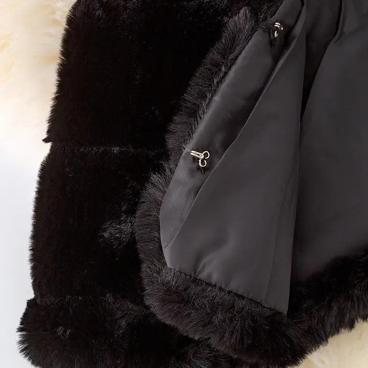 Girls' Faux Fur Coat - Luxe Black Jacket