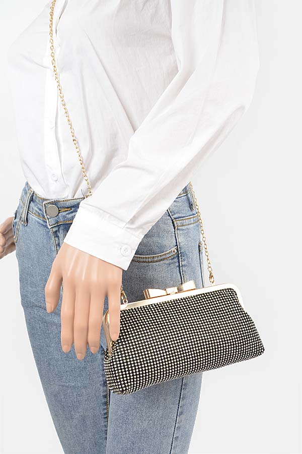 Rhinestone Mesh Evening Bag w/Bow Closure