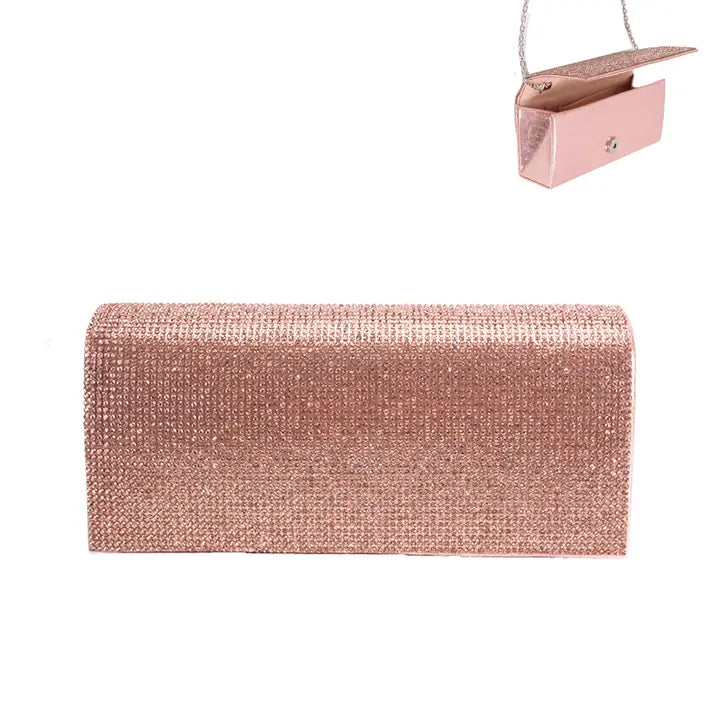 Crystal Rhinestone Evening Clutch with Chain Strap