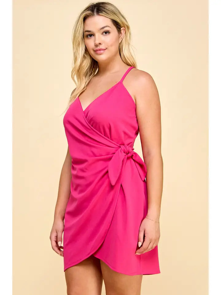 Pink Faux Wrap Spaghetti Strap Mini Dress PLUS