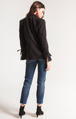 Black Tailored Blazer with Tie-Slit Sleeve Detail