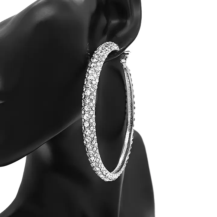 Rhinestone Hoop Earrings - 3" Pavé Crystal Statement Hoops