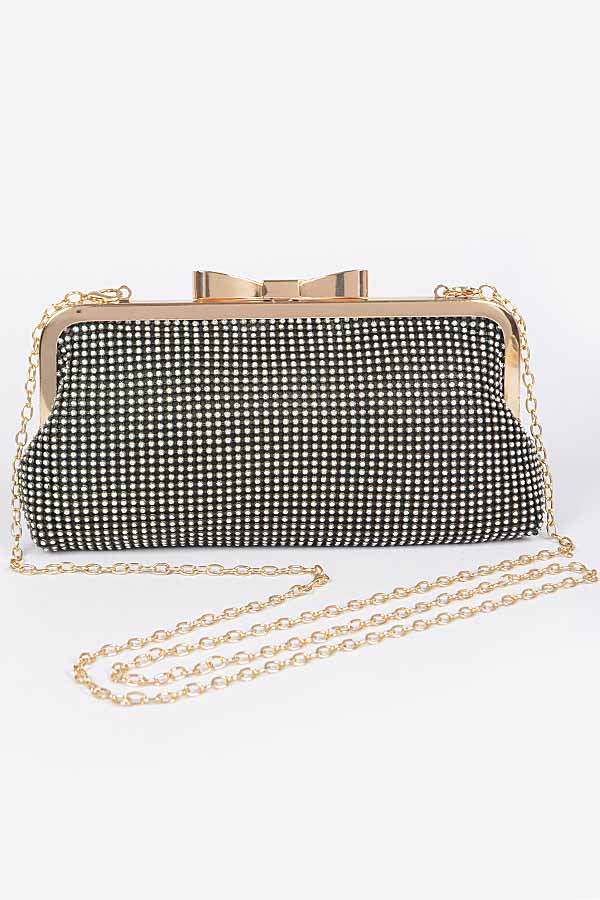 Rhinestone Mesh Evening Bag w/Bow Closure