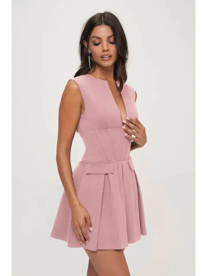 Deep V Corset Mini Dress - Mauve