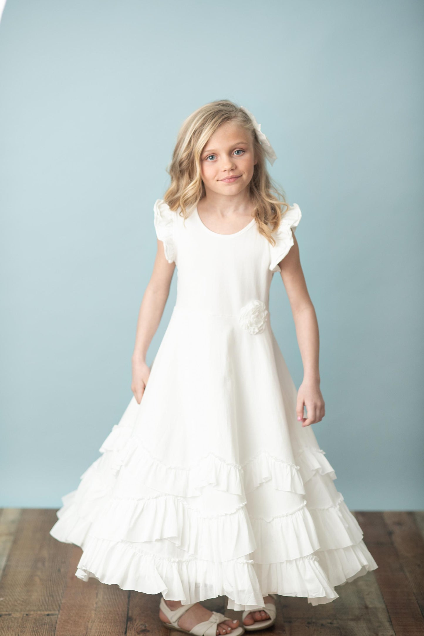 Girls' Ruffle Rosette Maxi - Ivory