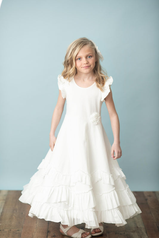 Girls' Ruffle Rosette Maxi - Ivory