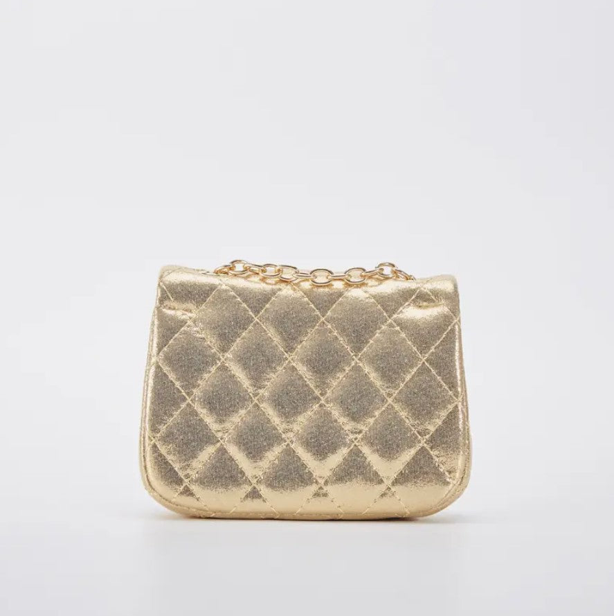Girls' Floral Appliques Metallic Quilted Purse