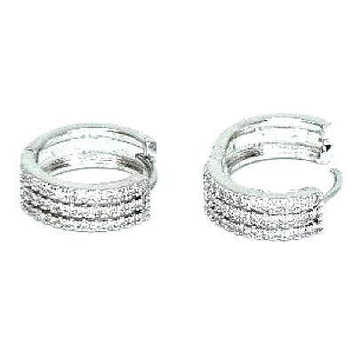 CZ Rhinestone Huggie Hoops - 3Row