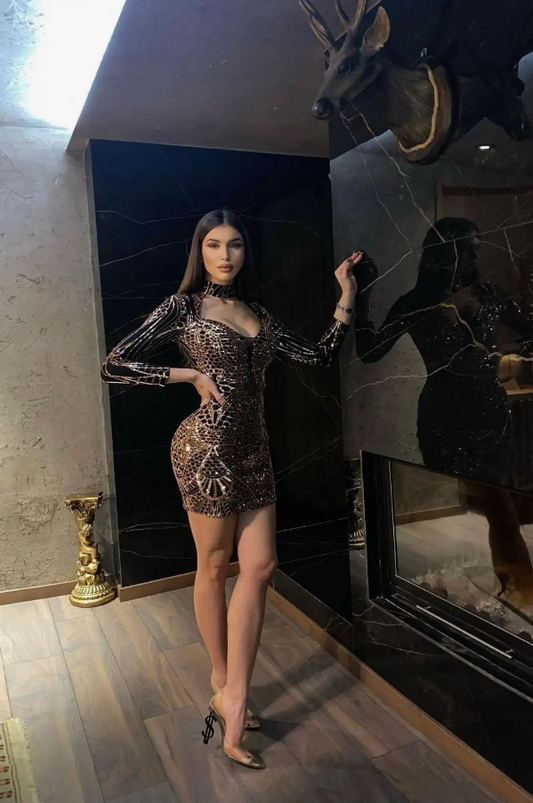 Choker Neck Sequin Embellished