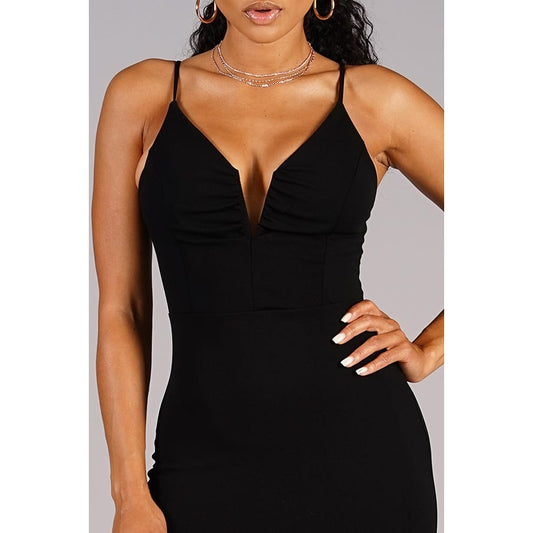Spaghetti Strap Front V Detail Bodycon Dress