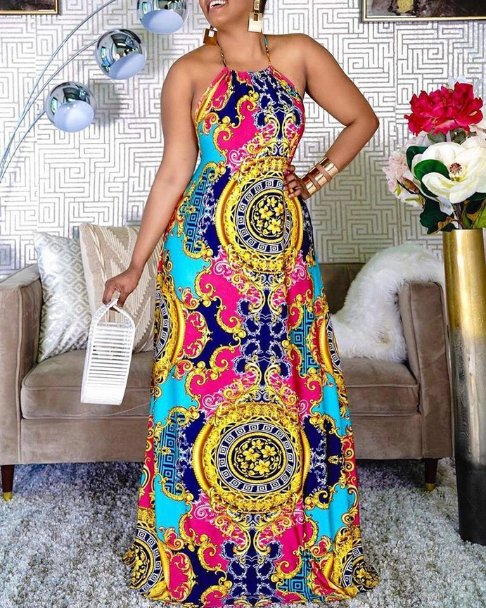 Halter Sleeveless Printed Summer Maxi