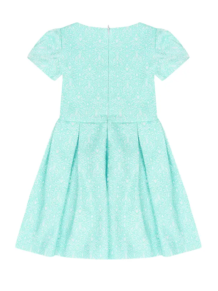 Girls' Mint Jacquard Pleated Dress