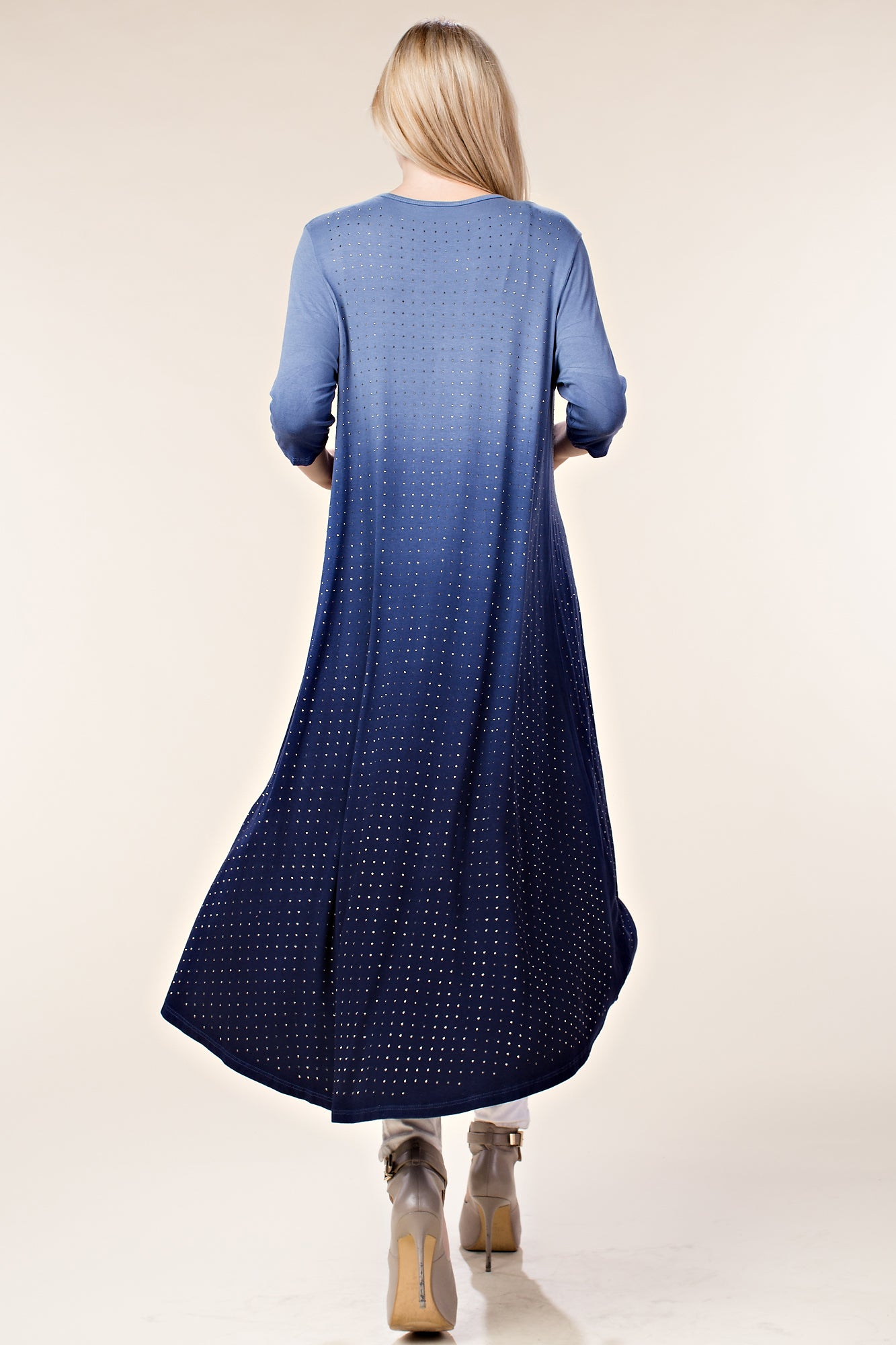 Long Stone Embellished Navy Ombre Cardigan Duster