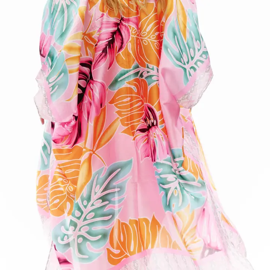 Tropical Palm Leaves Cover Up Kimono