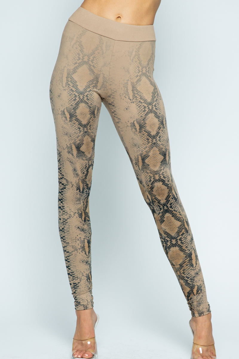 Tan Snake Print Leggings – Sleek Animal Print Active & Casual Style