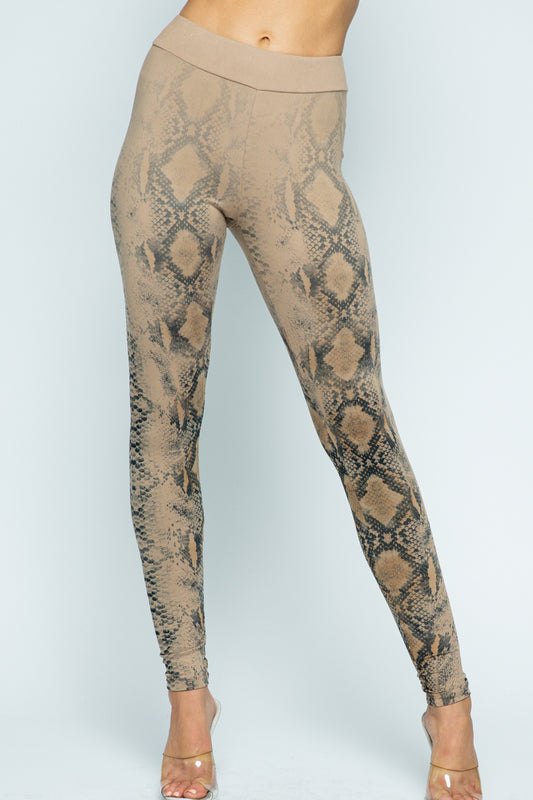 Tan Snake Print Leggings – Sleek Animal Print Active & Casual Style