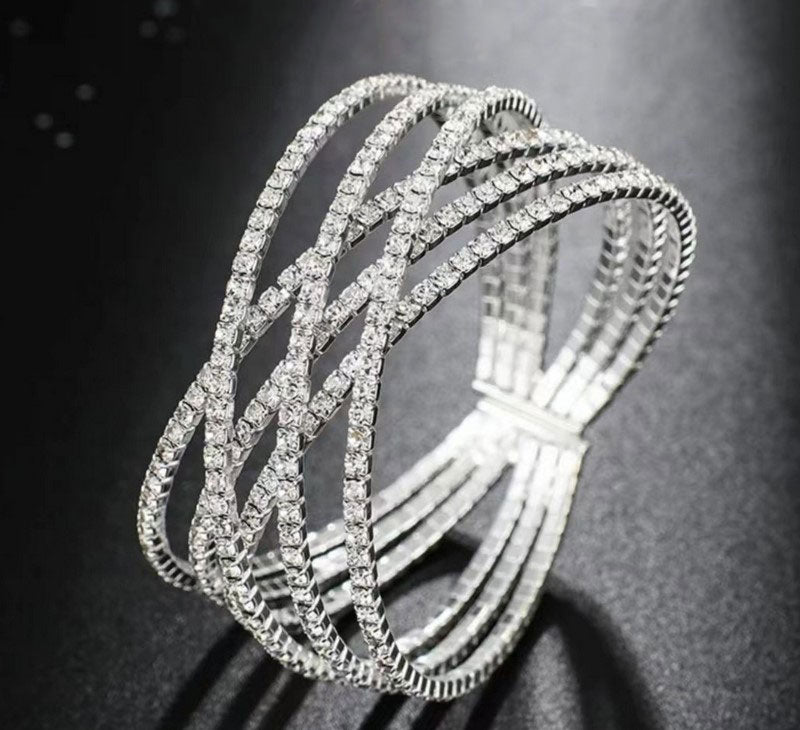 Criss Cross Rhinestone Cuff Bracelet