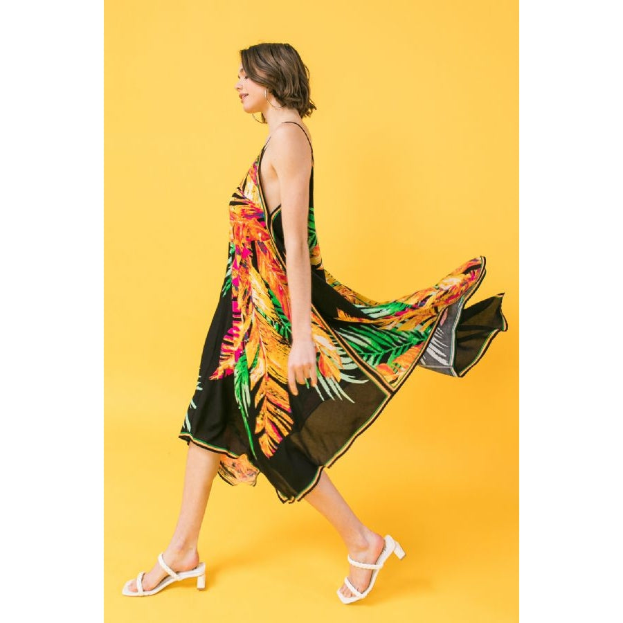 Palm Print Woven Midi Dress