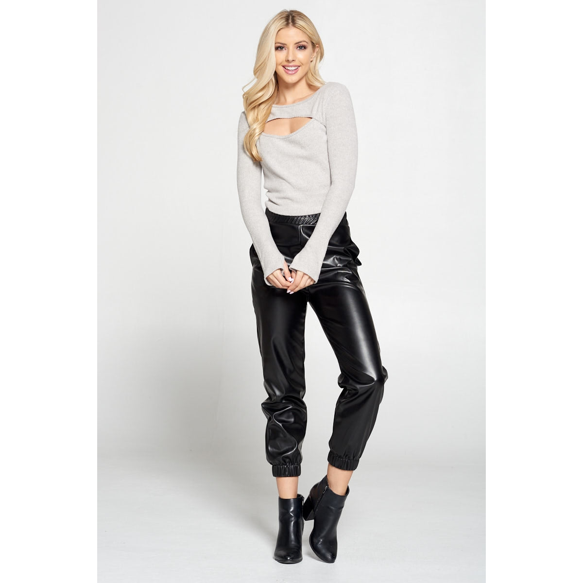 Ribbed Knit Cut-Out Front - H Grey