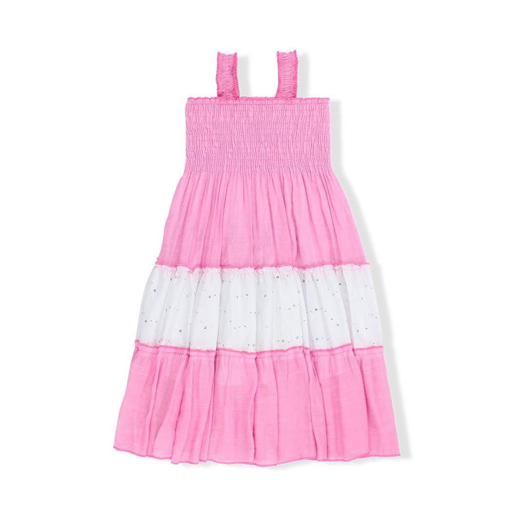 Girls' Colorblock Sparkle Summer Maxi Dress - Pink/White
