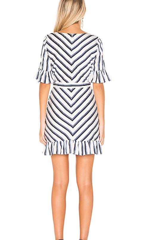 Wht/Blue Striped Ruffle Dress