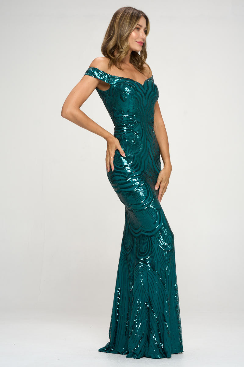 Off Shoulder Sequin Mermaid Gown