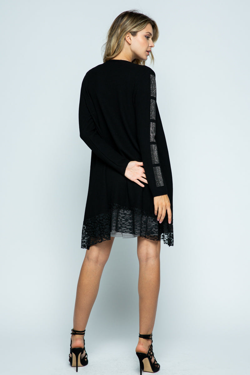 Long Cardi w/Lace and Stones