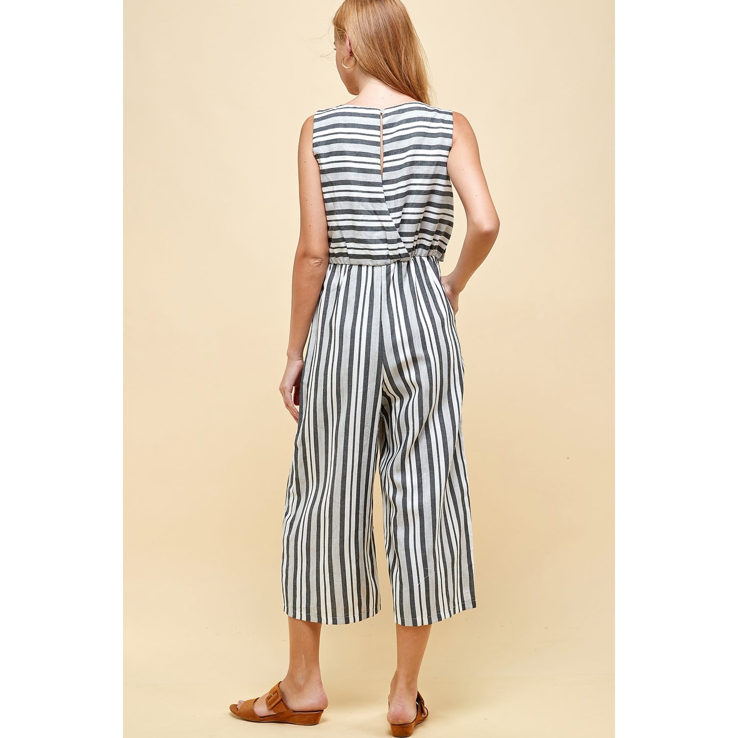 Striped Front Tie Gaucho Jumpsuit
