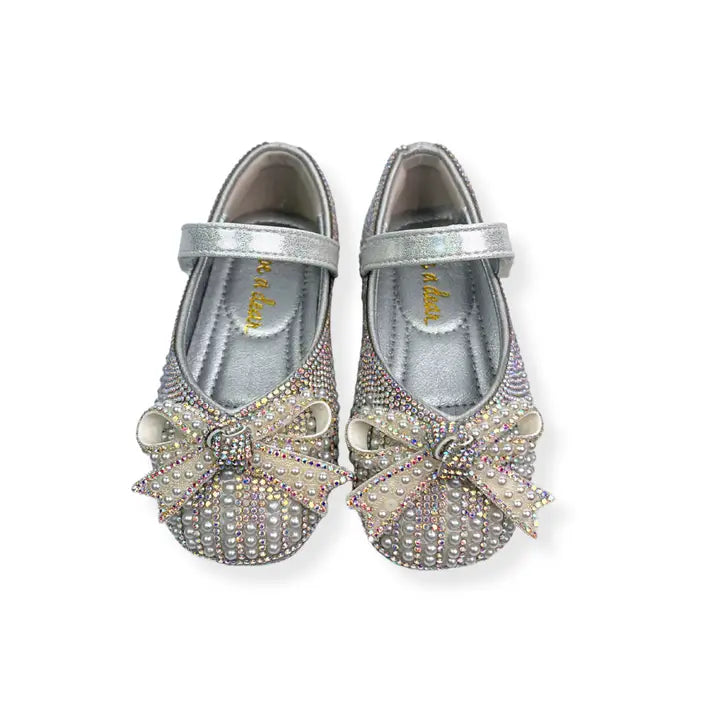 Girls' Rhinestone Pearl Flat SILVER