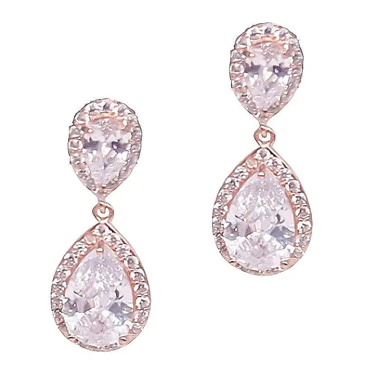 Two-Tier Pear CZ Drop Earrings - 1" Dangle Earrings