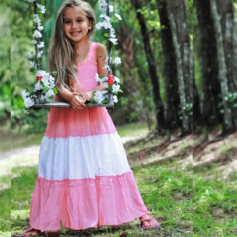 Girls' Colorblock Sparkle Summer Maxi Dress - Pink/White