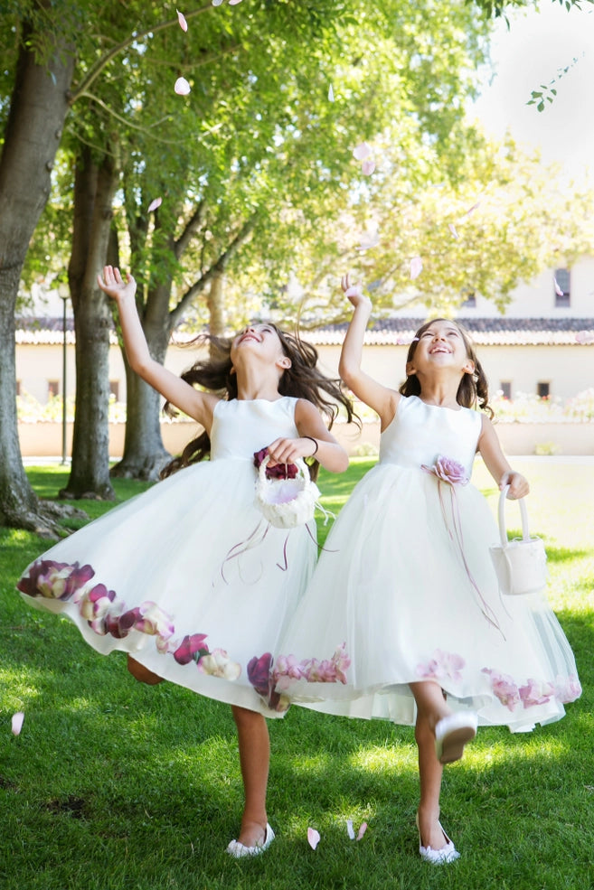 Girls' Blush Satin Floating Flower Pedal Dress