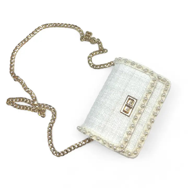 Girls' Pearl Trim Tweed Purse