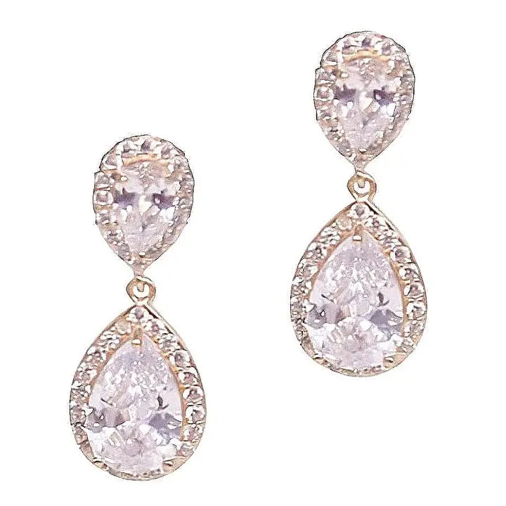 Two-Tier Pear CZ Drop Earrings