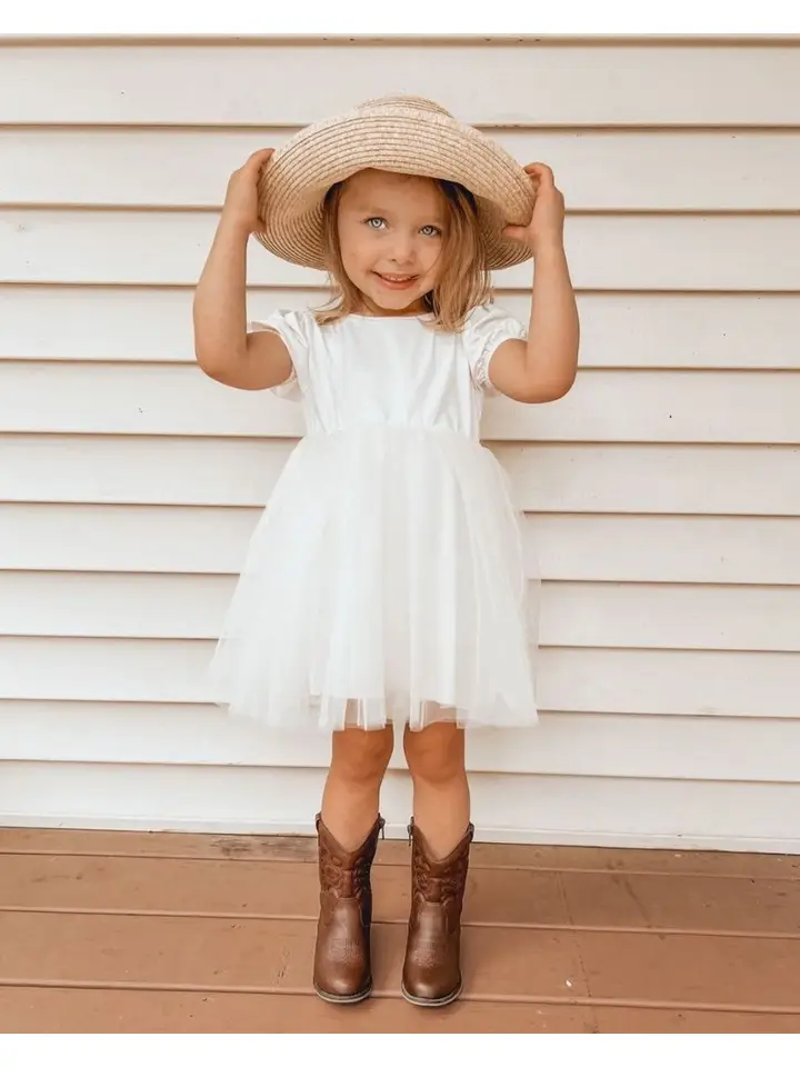 Infant Puff Sleeve Tutu Dress Ivory or Pink