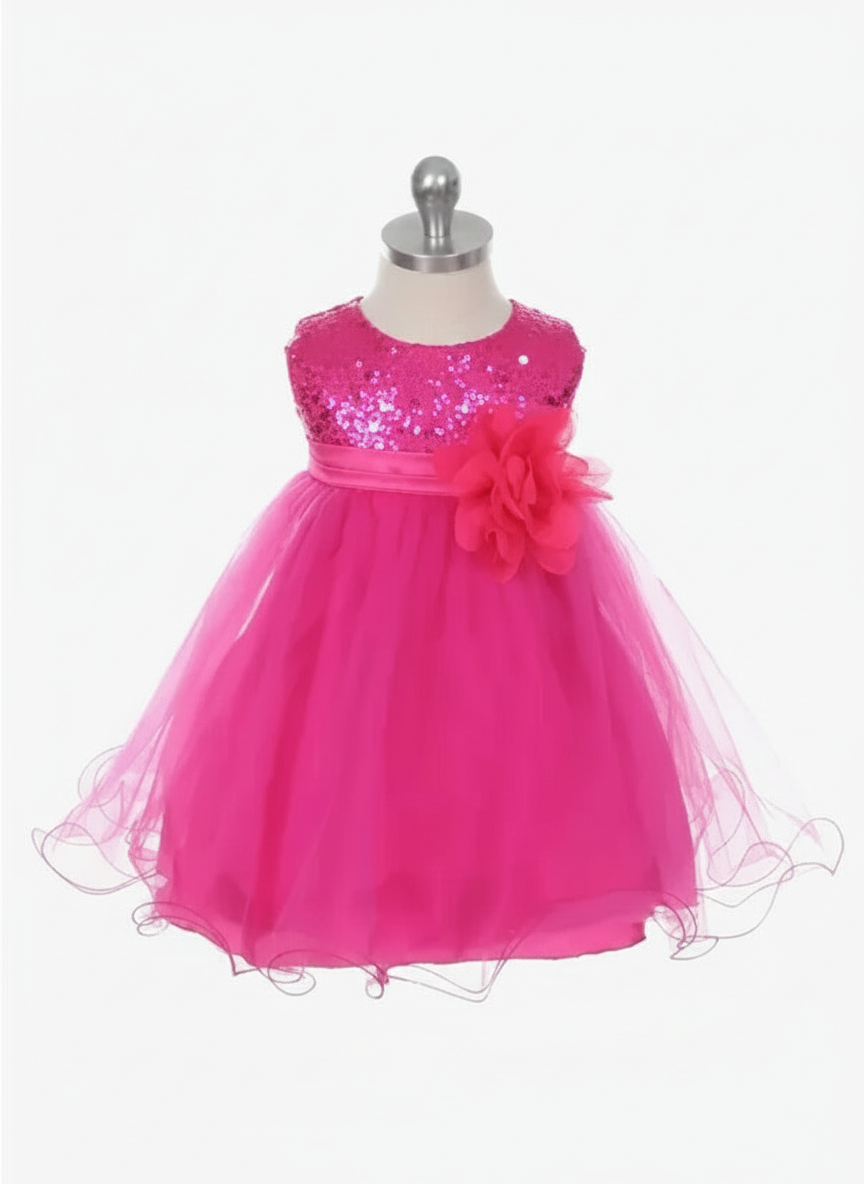 Fuchsia sequin party dress studio product shot