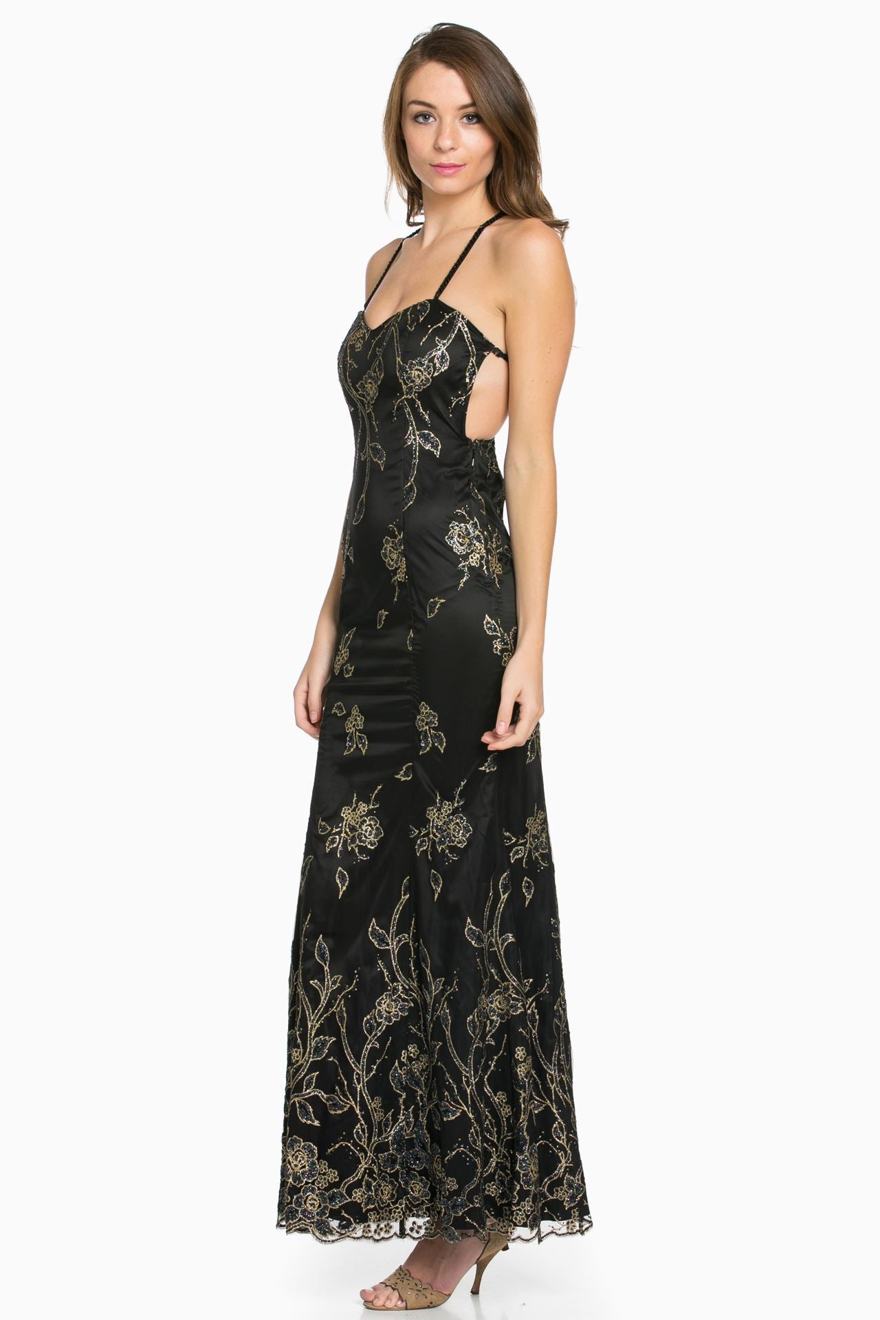 Strappy Back Glitter Gown
