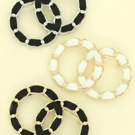 Double O Interlocked Chain Brooch Pin