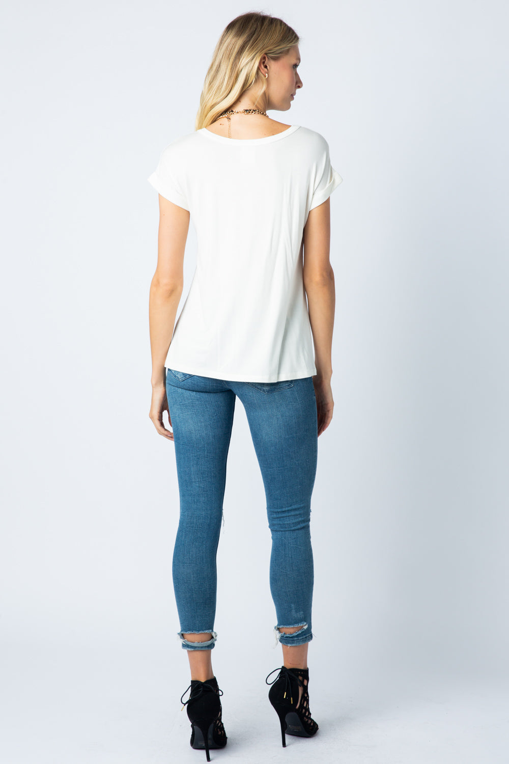 Off-White Embellished Top – Short Sleeve Relaxed Fit