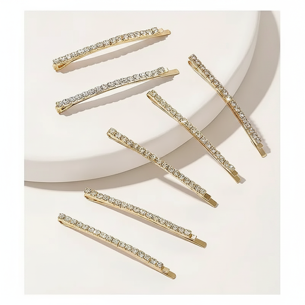 Gold Rhinestone Bar Bobby Pin Set of 6