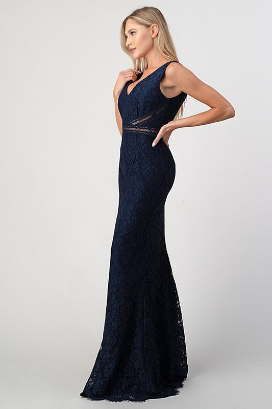 V Neck Lace Maxi - Navy