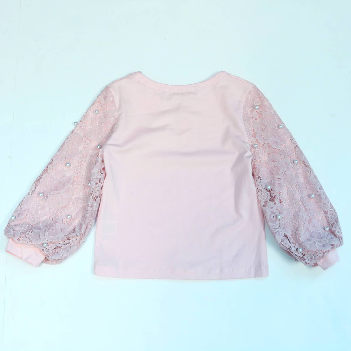 Girls Pearl/Lace Lantern Sleeve Top