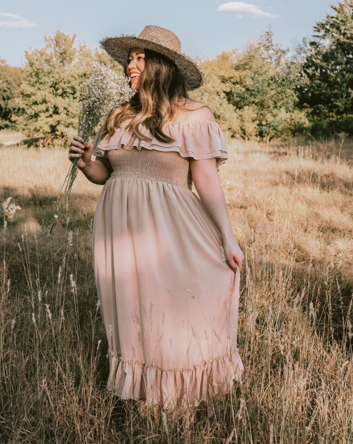 Off-Shoulder Ruffle Maxi Dress – Sage & Beige Off-Shoulder Ruffle Maxi Dress – Sage & Beige
