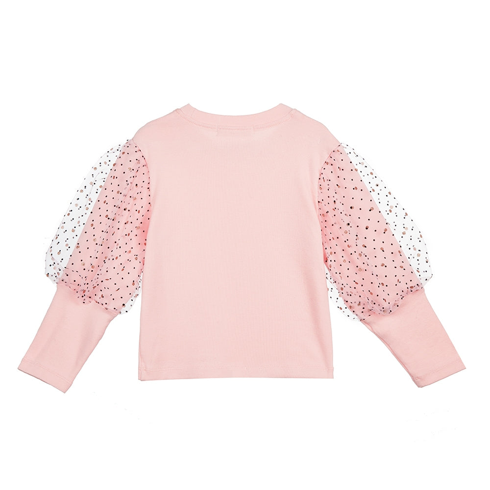 Girls Mesh Dot Statement Sleeve Top
