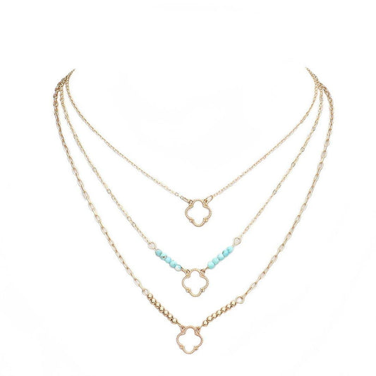 Natural Stone Layered Quatrefoil Necklace Set of 3