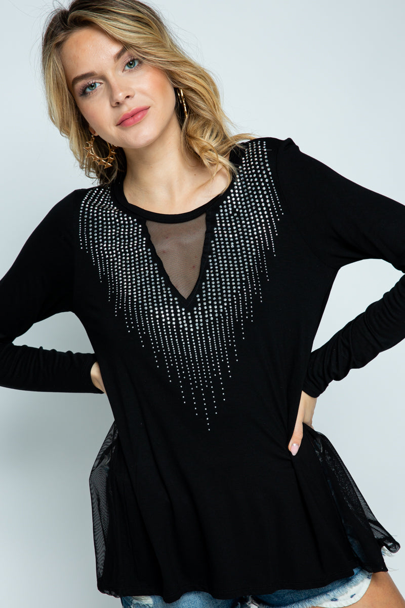 LS Top wStones Mesh Insert Blk 6070
