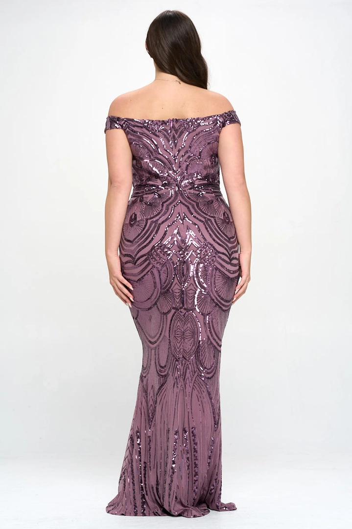 Off Shoulder Sequin Pattern Gown PLUS