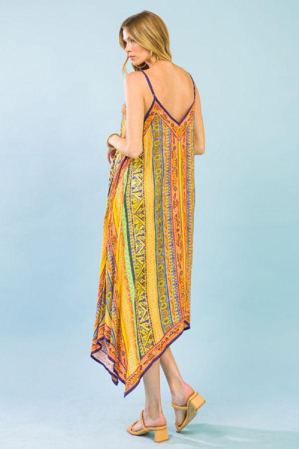Orange Yellow Multi Printed Woven Midi