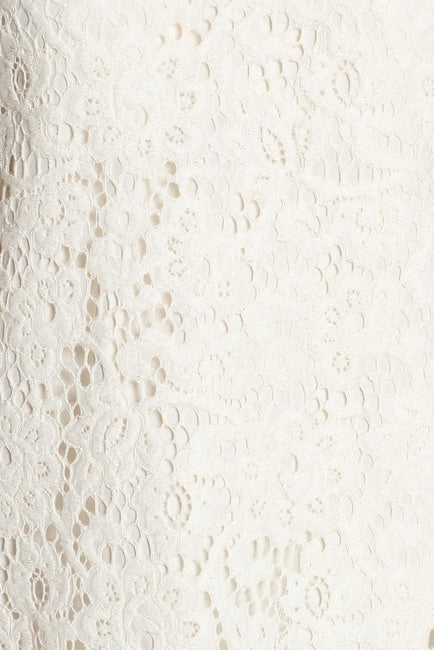 Ivory Lace Mini Dress with Scalloped Hem – V-Neck Shift Dress