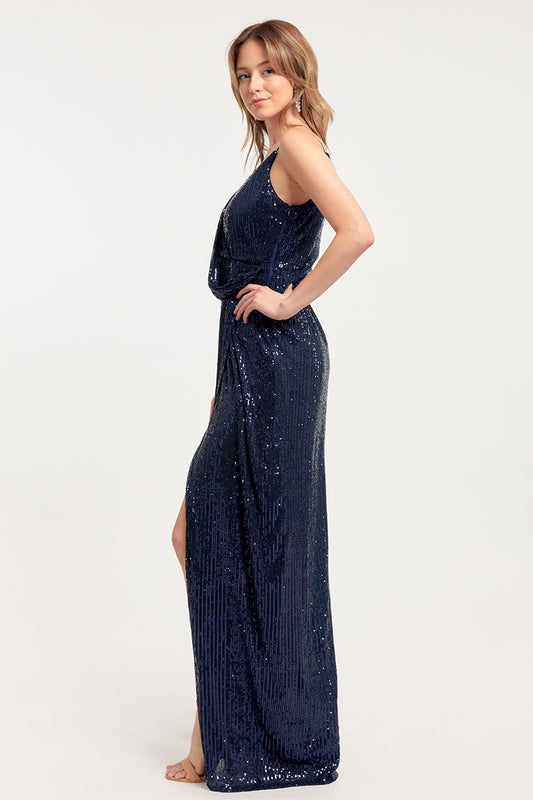 Drape Front Sequin Gown